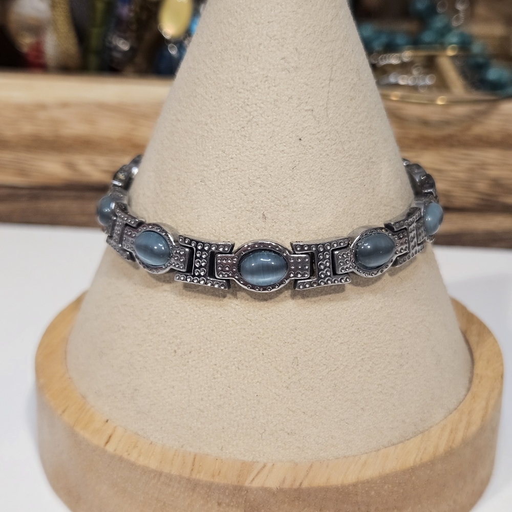 Silver Link and Blue Gem Bracelet Women's Jewelry